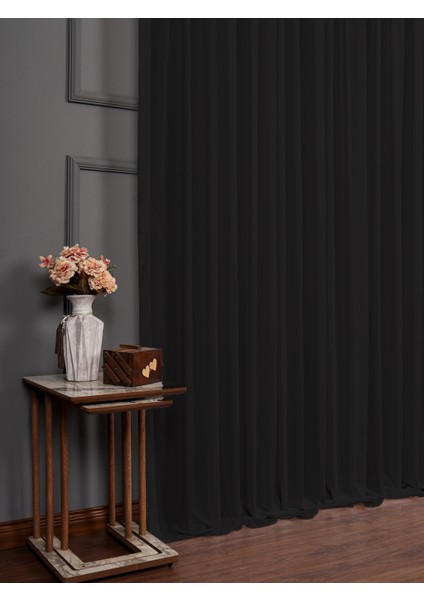 Siyah Loft Daire Yüksek Tavan Tül Perdesi Şifon Queen Krep Ekstraforlu Pileli