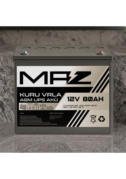 Maz Akü 12 Volt 80 Amper (Ah) Kuru Agm Vrla Güç Kaynağı Ups Akü