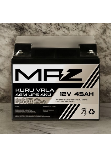 12 Volt 45 Amper (Ah) Kuru Agm Vrla Güç Kaynağı Ups Akü modelleri