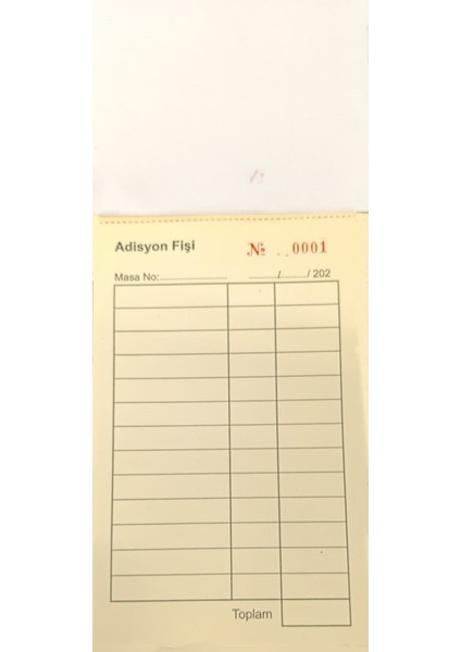 Adisyon Tek Nüsha Numaratörlü 100 Lük Kitap Kağıdı Kafe Bar Sipariş Fişi 14,5x8,5 cm 20 Koçan