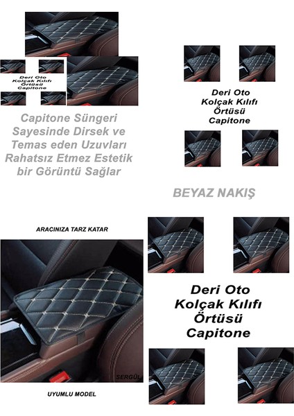 Fiat Panda (2012-2014) Deri Oto Kolçak Kılıfı Örtüsü Capitone Süngerli Beyaz Nakışlı