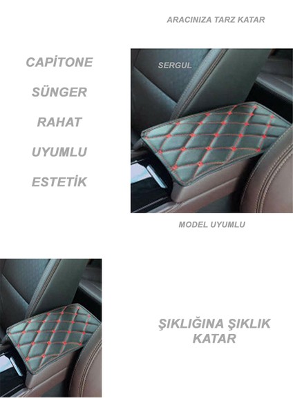 Citroen C4 Picasso 2007-2010 Deri Oto Kolçak Kılıfı Örtüsü Capitone Süngerli Kırmızı Nakışlı