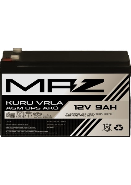 Maz Akü 12 Volt 9 Amper (Ah) Kuru Agm Vrla Güç Kaynağı Ups Akü