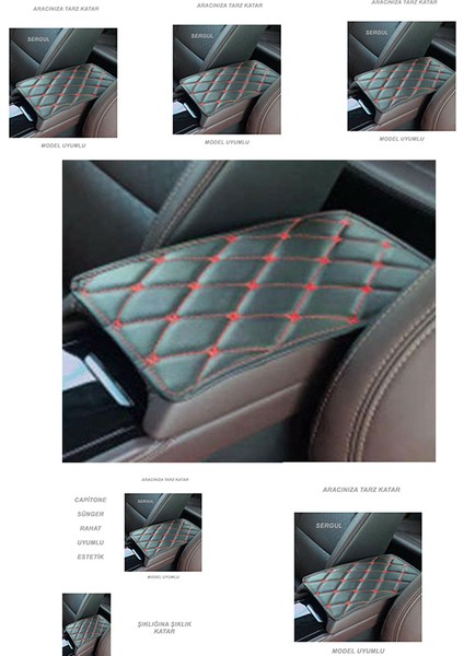 Renault Twingo 2007-2011 Deri Oto Kolçak Kılıfı Örtüsü Capitone Süngerli Kırmızı Nakışlı indirimleri