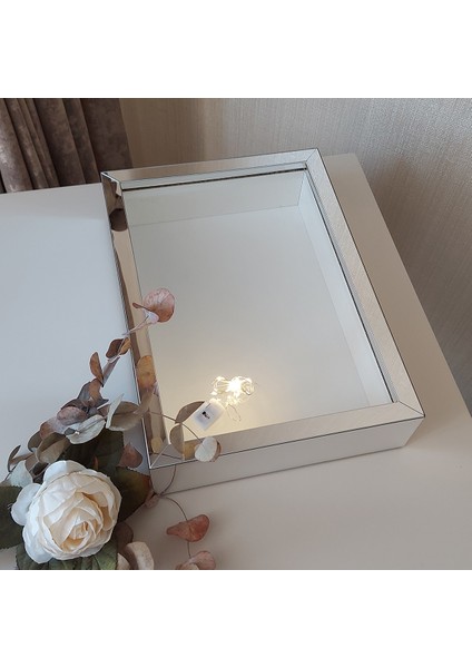 ledli 25X35 cm Verda Anı Çerçevesi-6 cm Derinlikli Anı Çerçevesi Gül Kutusu! Gümüş