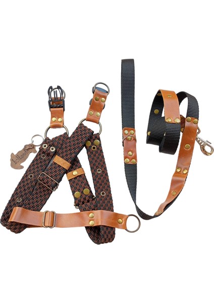 Köpek göğüs tasması gezdirme kayışlı takım hakiki deri kolon genişliik:2,5cm göğüs ölçüsü:40-60cm ayarlamalı gezdirme kayışı:125cm dog harness TB5-12