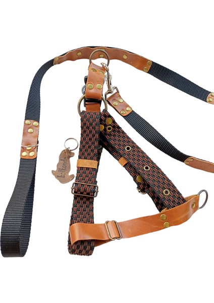 Köpek göğüs tasması gezdirme kayışlı takım hakiki deri kolon genişliik:2,5cm göğüs ölçüsü:40-60cm ayarlamalı gezdirme kayışı:125cm dog harness TB5-12