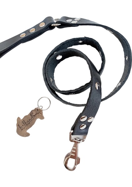 Köpek gezdirme tasması hakiki deri siyah metal zımbalı kalınlık:4mm genişlik:2,5cm uzunluk:120cm dog leash B1-1