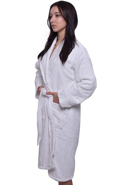 Beyaz Şal Yaka Havlu Bornoz