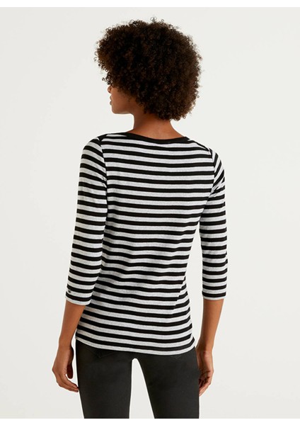 Bisiklet Yaka Regular Fit Çizgili Gri Kadın T-Shirt 3OA6E16A1 fiyatları