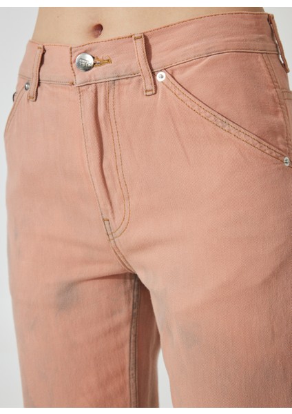 Yüksek Bel Geniş Paça Rahat Tarçın Kadın Denim Pantolon DT10270 Carpenter Relaxed/rahat Fit