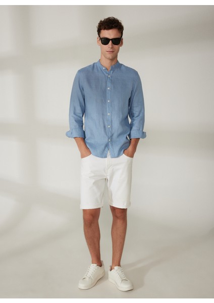 Slim Fit Düğmeli Yaka Mavi Erkek Gömlek A266DANIELL20- fiyatları