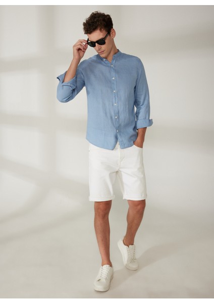 Slim Fit Düğmeli Yaka Mavi Erkek Gömlek A266DANIELL20- modelleri