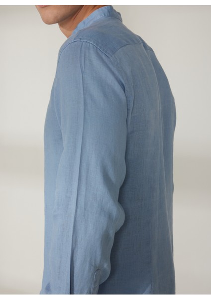 Slim Fit Düğmeli Yaka Mavi Erkek Gömlek A266DANIELL20- fırsatları