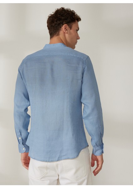 Slim Fit Düğmeli Yaka Mavi Erkek Gömlek A266DANIELL20- indirimleri