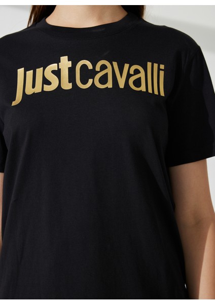 Just Cavalli Bisiklet Yaka Baskılı Siyah Kadın T-Shirt 74PBHF00