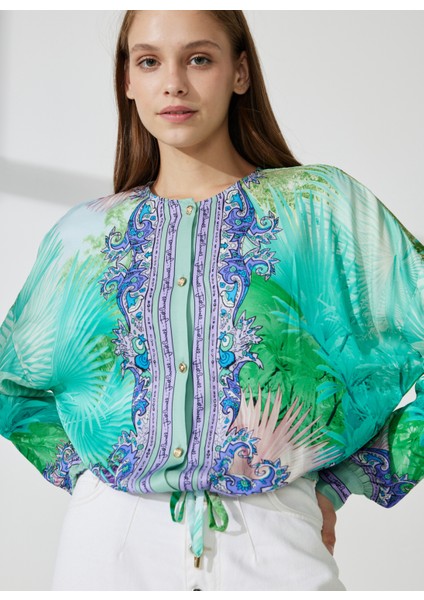 Bisiklet Yaka Desenli Mint Kadın Bluz 74PBL234 fiyatları