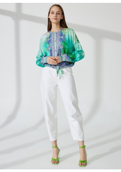 Bisiklet Yaka Desenli Mint Kadın Bluz 74PBL234 modelleri
