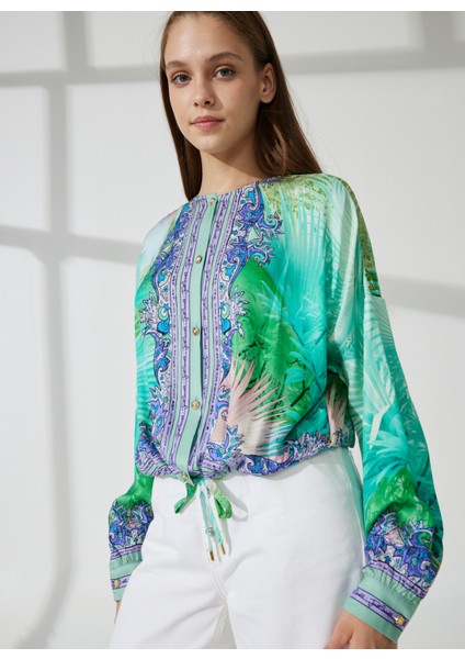Bisiklet Yaka Desenli Mint Kadın Bluz 74PBL234 fırsatları