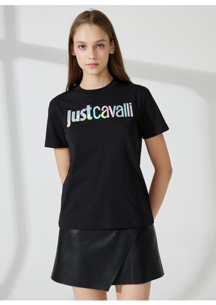 Just Cavalli Bisiklet Yaka Baskılı Siyah Kadın T-Shirt 74PBHG00