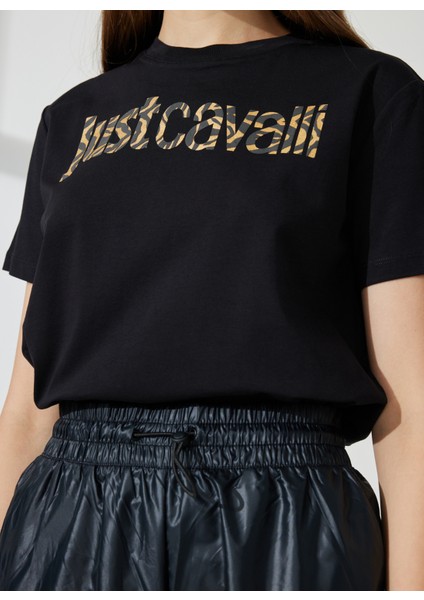 Bisiklet Yaka Baskılı Siyah Kadın T-Shirt 74PBHG03 fırsatları