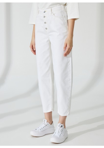 Yüksek Bel Normal Paça Standart Beyaz Kadın Denim Pantolon DT10361 Bali Ballo modelleri