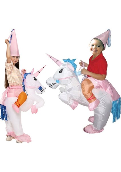 Şişme Maskot Unicorn Kostümü Pilli Tek Boynuz At Kıyafeti Çocuk (5-11 Yaş )Hallowhawai