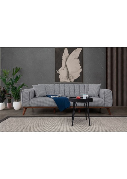 Perla Sofa Velar Yataklı Kanepe Keten Gri Kazayağı