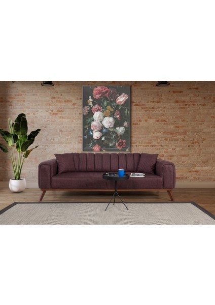 Perla Sofa Velar Yataklı Kanepe Keten Bordo Kazayağı