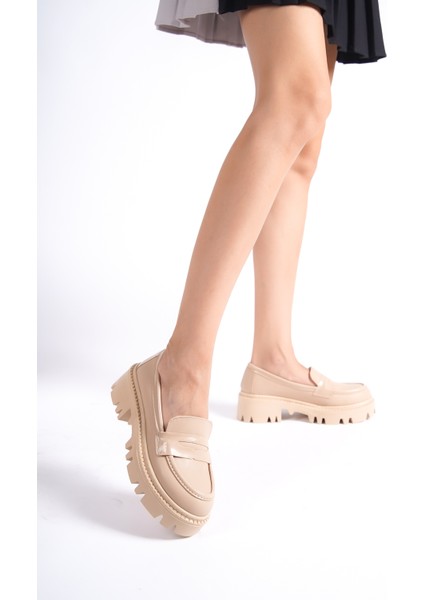 MB2010-N Kalın Taban Nude Kadın Kolej Loafer