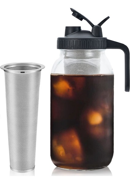 Soğuk Demleme Kahve Makinesi 64OZ Soğuk Demleme Sürahisi Buzlu Demleme Kahve Için Paslanmaz Çelik Süper Yoğun Filtre ile Buzlu Çay-A (Yurt Dışından)