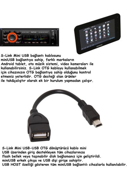 S-Link SL-OTG20 Mini USB Otg Kablo 15 cm