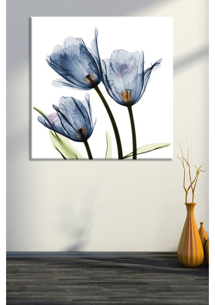 Mavi Lale Suluboya Efektli Kanvas Tablo modelleri
