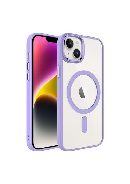 iPhone 14 Plus Kılıf Wireless Şarj Özellikli Krom Magsafe Silikon Kapak