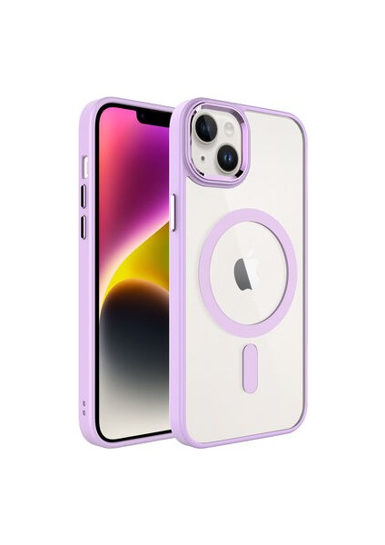 iPhone 14 Plus Kılıf Wireless Şarj Özellikli Krom Magsafe Silikon Kapak