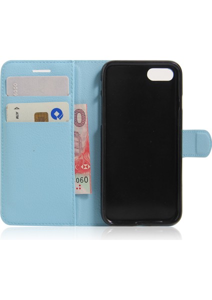 Litchi Grain Deri Cüzdan Kılıfı Flip Folio Stand Koruyucu Kapak Apple iPhone Se 2. Gen-Blue (Yurt Dışından) fırsatları