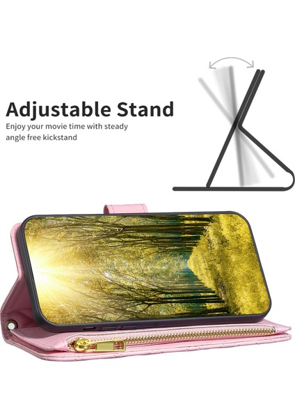 Apple iPhone Xr Pu Deri Stand Cüzdan Mat Rhombus Desen Baskılı Telefon Kapak Pembe (Yurt Dışından)