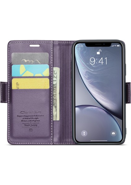 Apple iPhone Xr Litchi Doku Deri Cüzdan Flip Stand Case Rfıd Engelleme Telefon Kapak-Moral (Yurt Dışından)