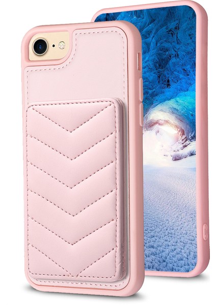 Apple iPhone 6/6s Kart Tutucu Için Kickstand Vaka Dalga Dikiş Dokusu Tpu+Pu Deri Telefon Kapak Pembe (Yurt Dışından)