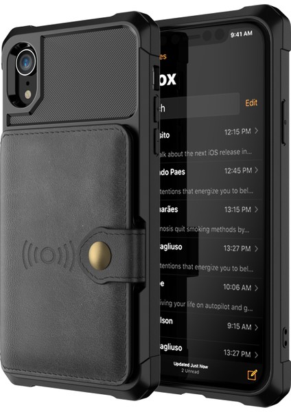 Deri Kaplamalı Tpu Cüzdan Kickstand Case, Apple iPhone Xr-Black Için Yerleşik Manyetik Tabaka ile (Yurt Dışından)