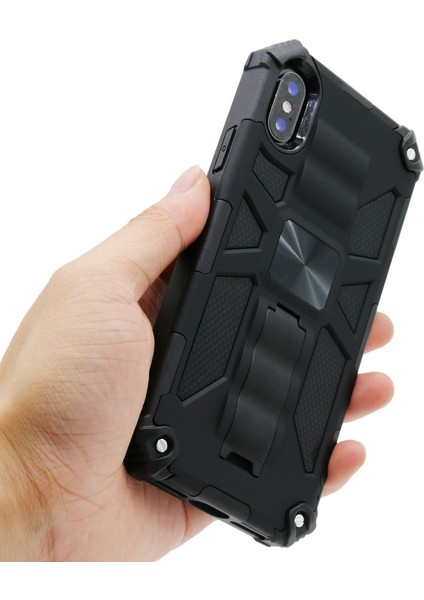 Apple iPhone Xs Için Max Telefon Kılıfı Kickstand Armor Dropproof Pc Tpu Hibrit Kılıf Manyetik Metal Sac 6.5 Inç-Black (Yurt Dışından) fırsatları