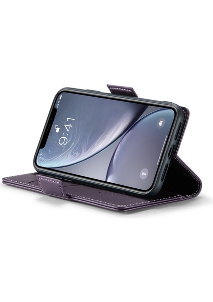 Apple iPhone Xr Litchi Doku Deri Cüzdan Flip Stand Case Rfıd Engelleme Telefon Kapak-Moral (Yurt Dışından)