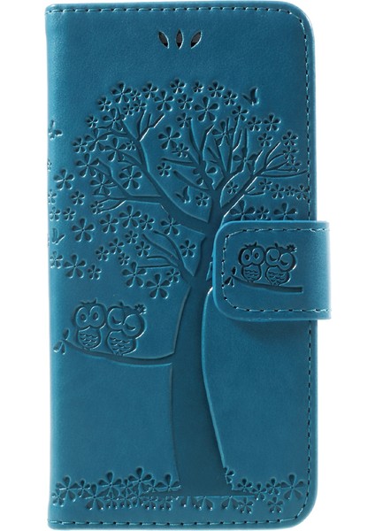 Baskı Ağacı Baykuş Manyetik Cüzdan Pu Deri Deri Stand Cep Telefon Kapağı Apple iPhone Se-Blue (Yurt Dışından)