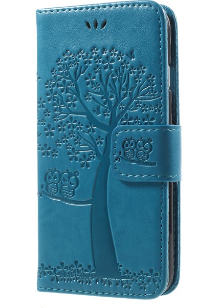 Baskı Ağacı Baykuş Manyetik Cüzdan Pu Deri Deri Stand Cep Telefon Kapağı Apple iPhone Se-Blue (Yurt Dışından) modelleri