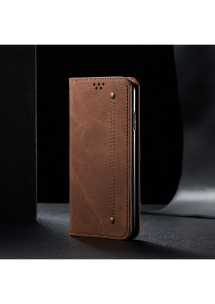 Kot Kumaş Doku Apple iPhone 6/6s-Kahverengi Için Retro Tarzı Deri Kasa (Yurt Dışından)