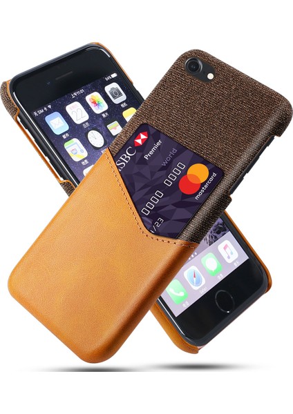 Ksq Kart Tutucu Kumaş+Pu Deri Kaplamalı Pc Arka Kapak Apple iPhone Se-Brown (Yurt Dışından)