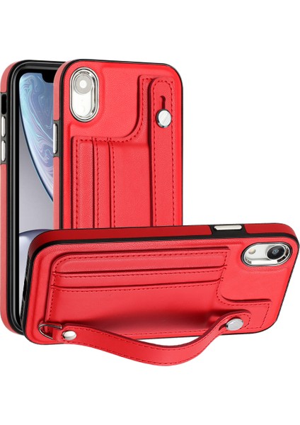 Apple iPhone Xr Kart Yuvaları Için Dalgadan Karşı Anti Kılıf, Yb Deri Kaplama Serisi-5 Tpu Kickstand-Red ile Telefon Kapağı (Yurt Dışından)