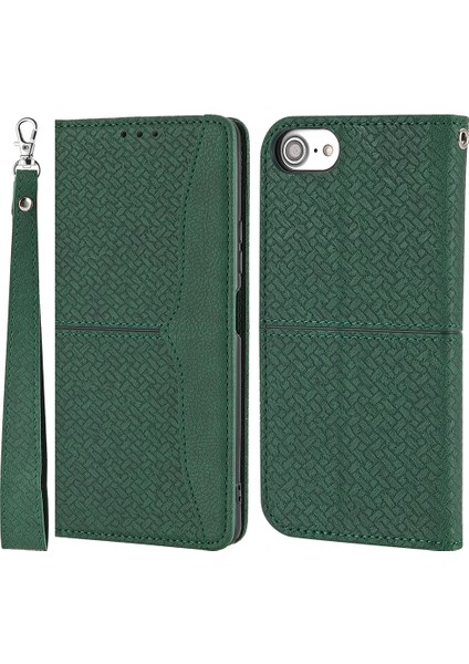 Otomatik Emilmiş Dokuma Doku Cüzdanı Bilek Kayış Deri Kapak Kasası Için Apple iPhone Se-Yeşil (Yurt Dışından)