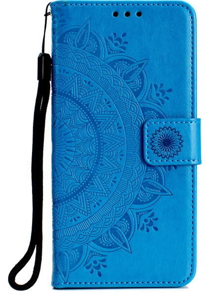 Apple iPhone Xs Maks-Blue Için Baskılı Mandala Desen Pu Deri Manyetik Cüzdan Telefon Kabuğu (Yurt Dışından)