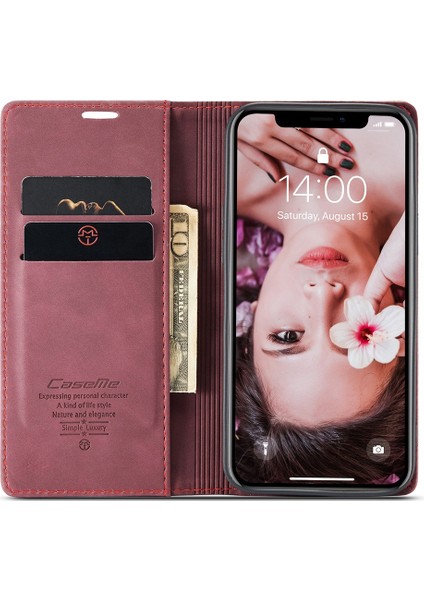 Apple iPhone Xr-Wıne Kırmızı Için Pu Deri Magnety Flap Kılıfı (Yurt Dışından)